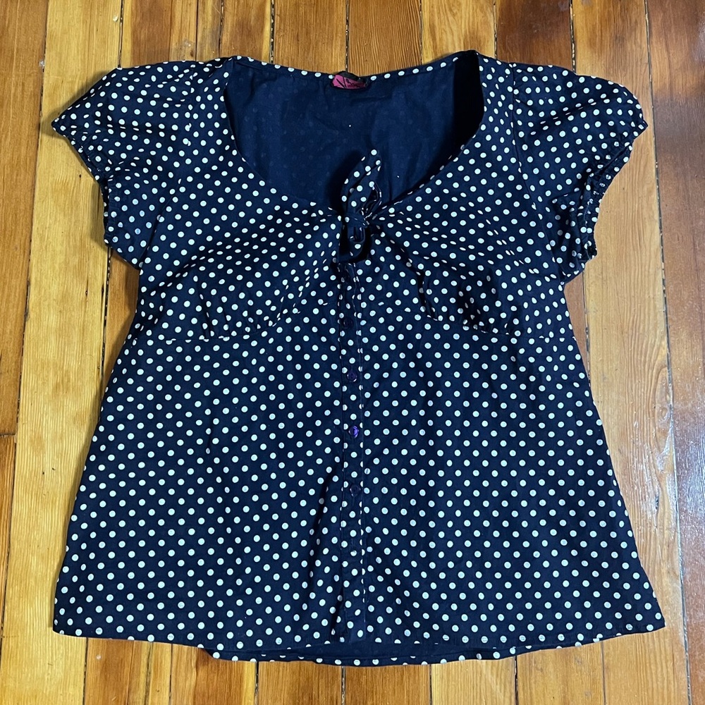 Vintage Torrid Navy Polka Dot Tie Top - Picture 5 of 6